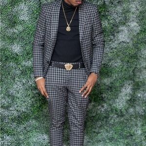 Men's Black and Gray Checkered Suit